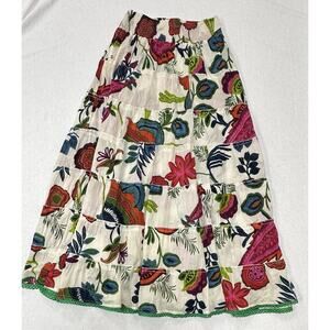 Tiered Floral Maxi Skirt Multicolor Smocked Waist Boho Size S Pure Nordic Gypsy